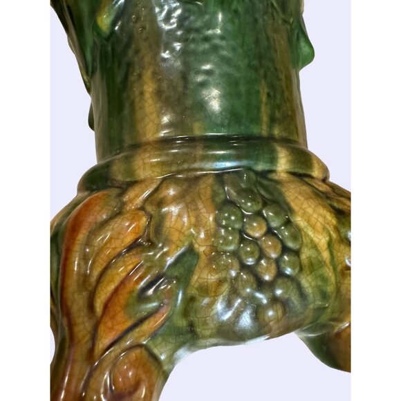 Vintage Majolica Style Glazed Ceramic Vase Putti Cherubs Green & Yellow Floral - Picture 9 of 9
